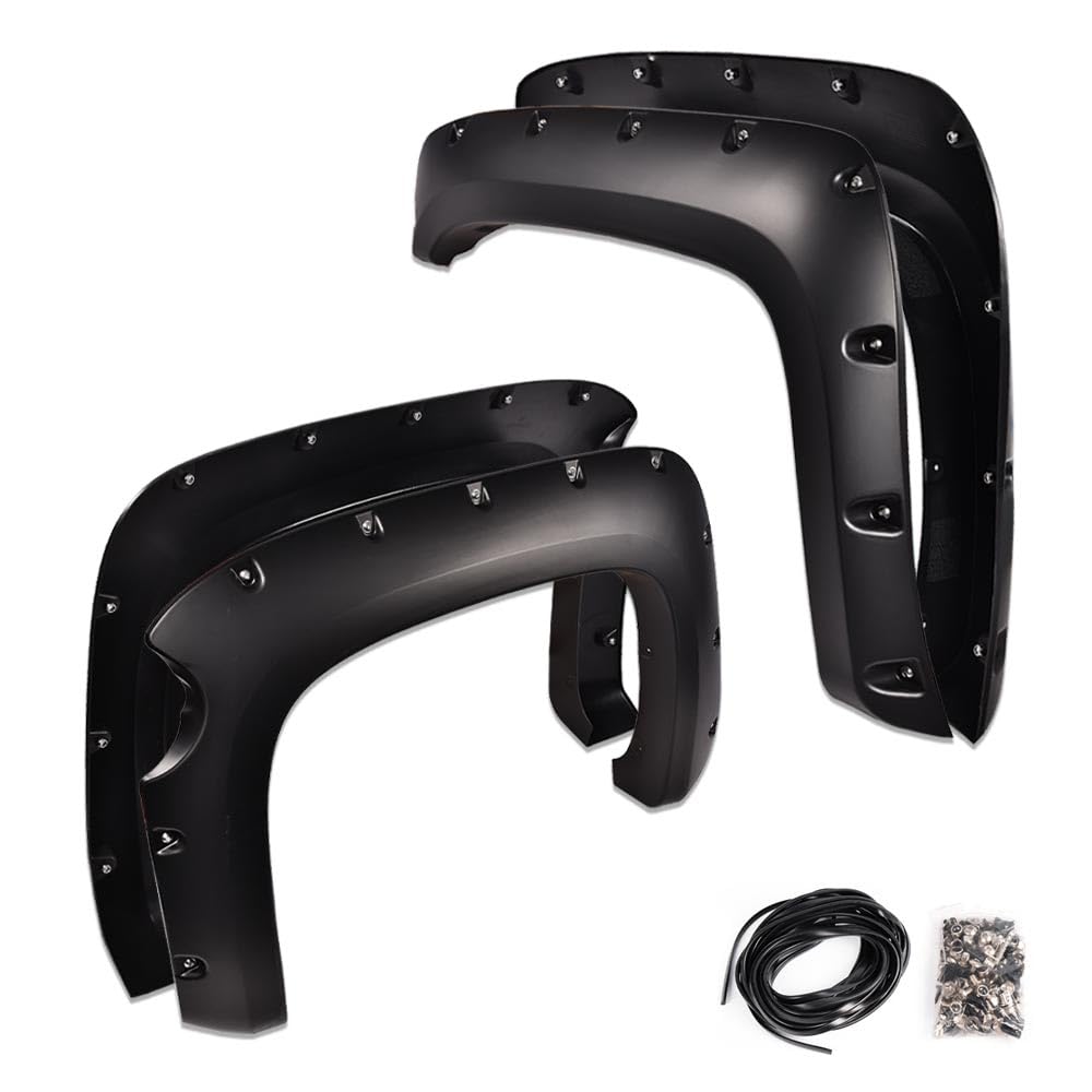 G-PLUS Pocket Rivet Upgrade Fender Flares, Compatible With 2007-2013 Chevy Silverado 1500, [Fit 69'' Short Bed Crew Cab(Excludes