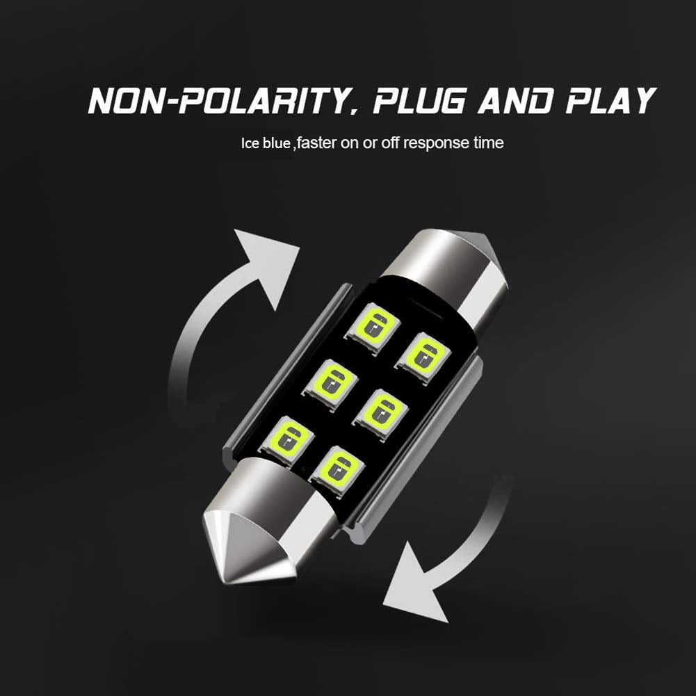 Auxlight 6418 6411 De3425 C5W De3423 36Mm 1.42”Festoon Canbus Error Free Led Interior Light Bulbs Ice Blue, Super Bright 6Smd Chips For Dome Map Door Courtesy License Plate Lights (Pack Of 6)