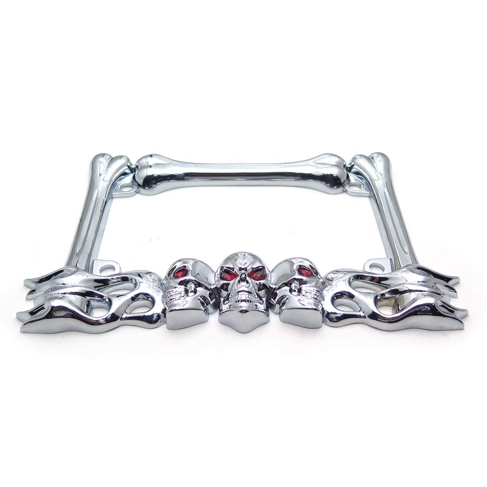 Httmt- Mt294-006-Cd- Cruiser Accessories Skull & Flame Motorcycle License Plate Frame (Chrome) Durable And Long Lasting.