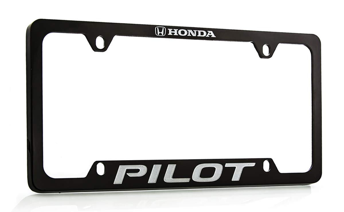 Honda Pilot Black Powder Coated Zinc Metal License Plate Frame Holder Bottom Engraved 4 Hole