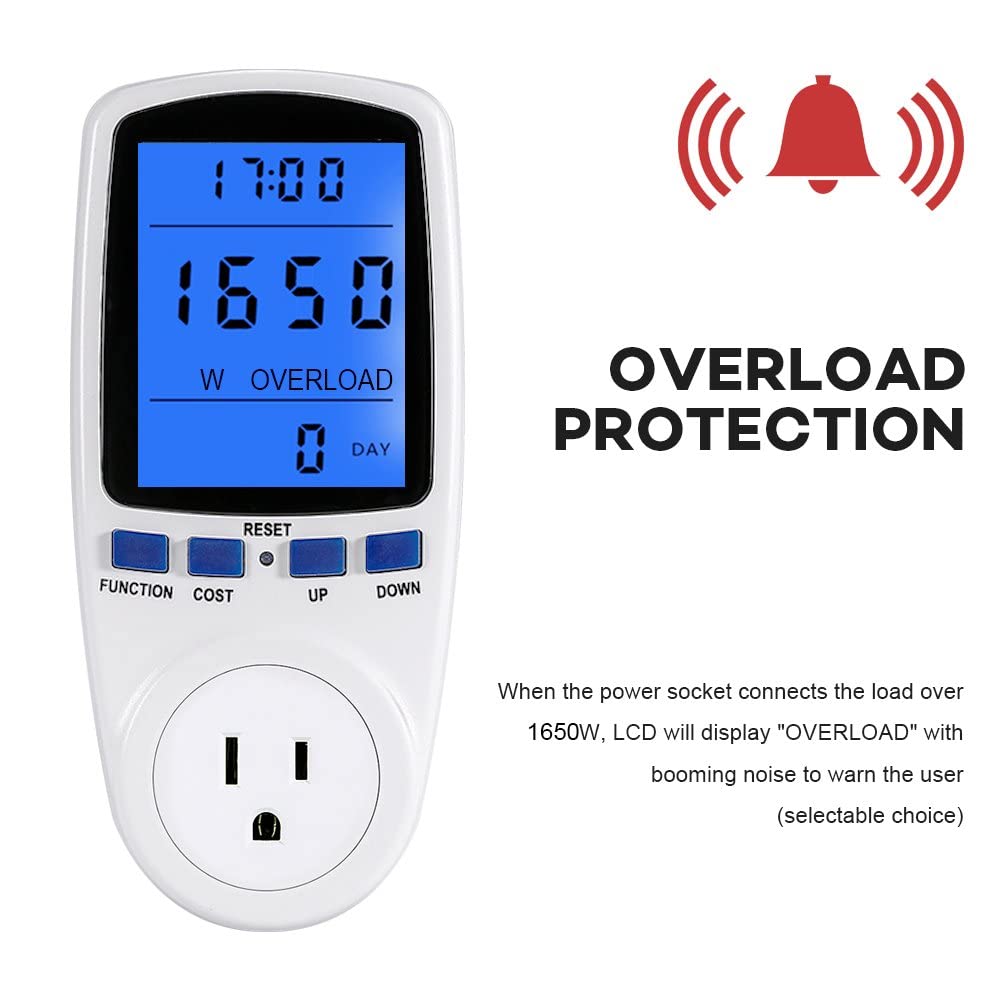 Youthink Electricity Usage Monitor, Power Meter Plug Home Energy Consumption Analyzer With Digital Lcd Display Overload Protecti