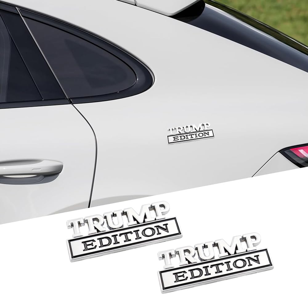 CARRUN 2 Pcs Trump Edition 3D Metal Badge Car Decal Sticker for F150 F250 F350 GMC Chevy SUV - Silver Black, 3.2'' x 1.