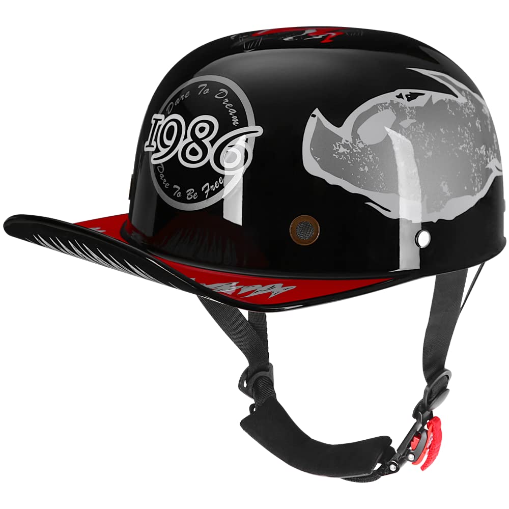 Yesmotor Baseball Style Cap Retro Motorcycle Helmet Unisex-Adult - DOT Approved (Light Black 1986, Large)