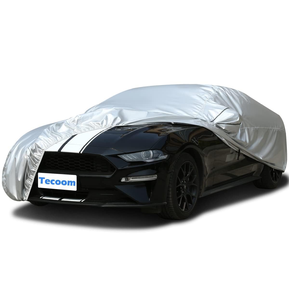 Tecoom Hard Shell Car Cover Waterproof Uv-Proof Windproof For All Weather Indoor Outdoor Without Door Zipper & Mirror Pockets Fi