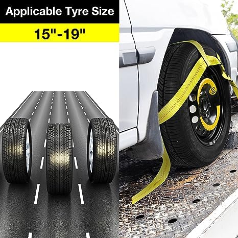 Tire Straps For A Car Trailer Tow Dolly Straps With Flat Hook 14''-19''Heavy Duty Tow Strap Utv Wheel Tie Down Strap For Hauling