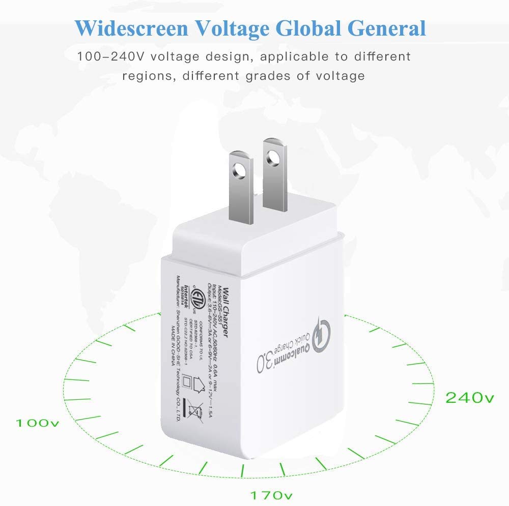 Quick Charge 3.0, 18W Usb Wall Charger Qc 3.0 Adapter 3A Fast Charger Compatible With Iphone 12 11 Pro X Xr Xs Max | Galaxy S21