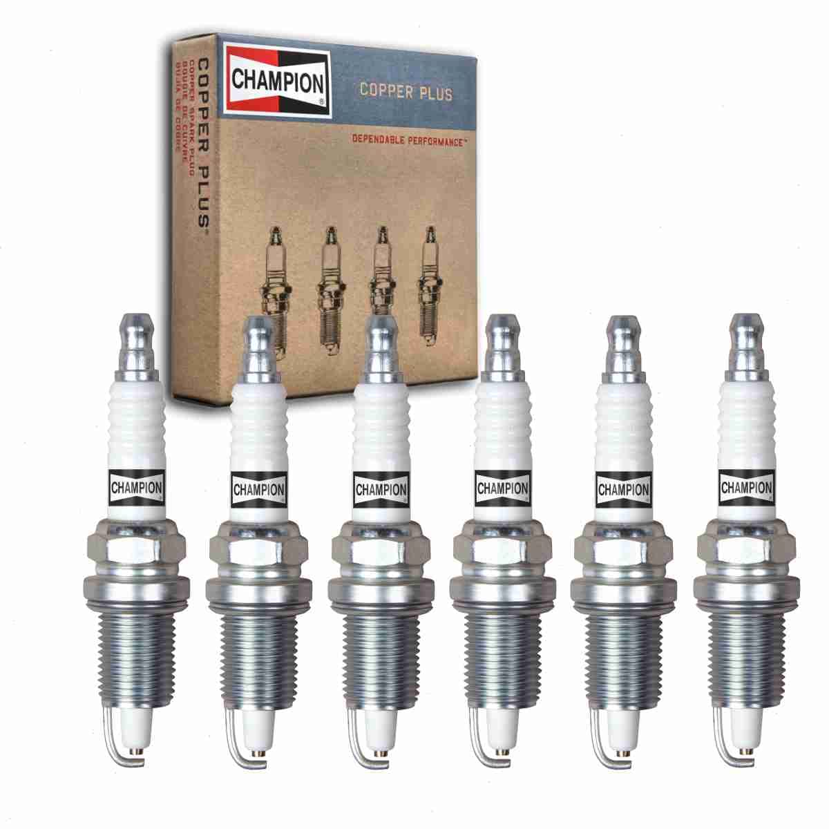 6 pc Champion Copper Plus Spark Plugs compatible with Jeep Wrangler 4.0L L6 1991-1998