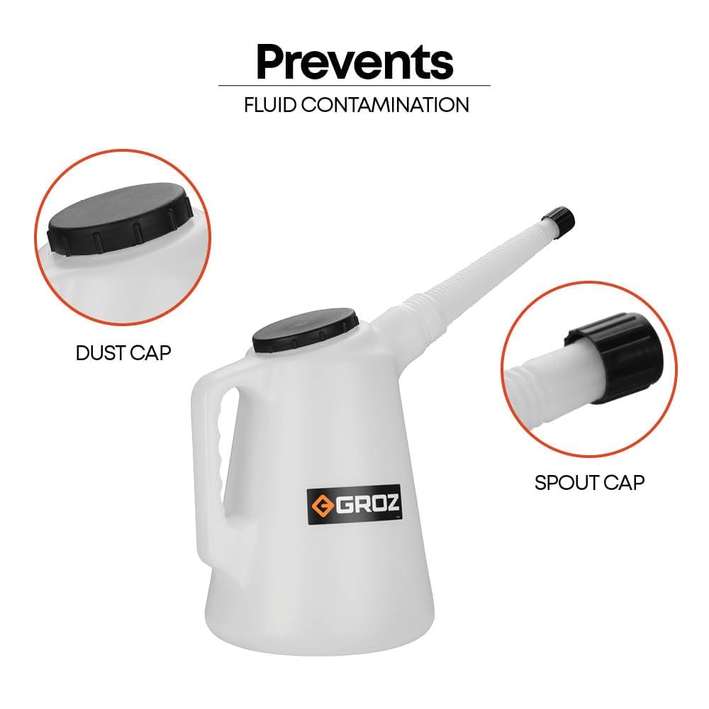 Groz 6-Liter High Density Graduated Measuring Container | Flexible Spout (41881)