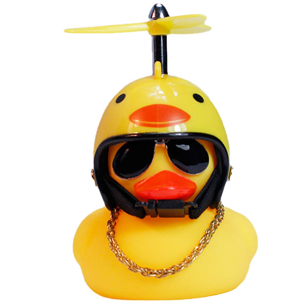 wonuu Rubber Duck Toy Car Ornaments Yellow Duck Car Dashboard Decorations with Propeller Helmet