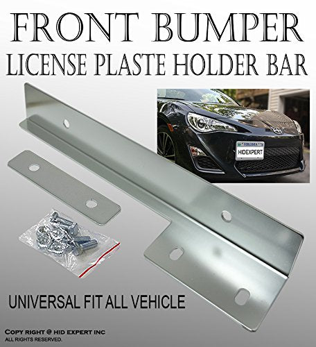 Icbeamer Silver Universal Front Aluminum Bumper License Plate Mount Relocator Frame Bracket Holder Bar -Drilling Require