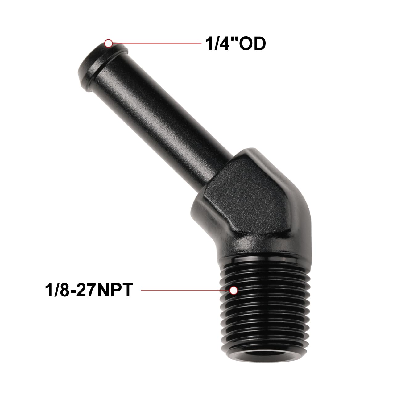 Podavelle 1/8 NPT Male to 1/4'' Hose Barb Fitting Adapter 45 Degree Elbow Aluminum Black
