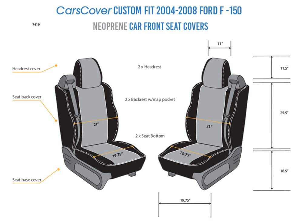 CarsCover Custom Fit 2004-2008 Ford F150 Pickup Truck Neoprene Car Front Seat Covers Gray & Black Sides Driver & Passenger Cover
