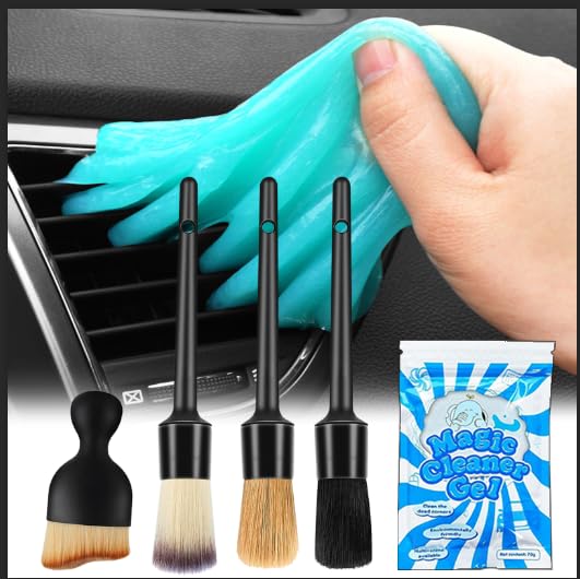 Gven Car Detailing Brush Set Car Cleaning Gel Interior Kit Auto Dust Brush Air Vent Duster & Soft Dust Remover Wheel Brush Inter