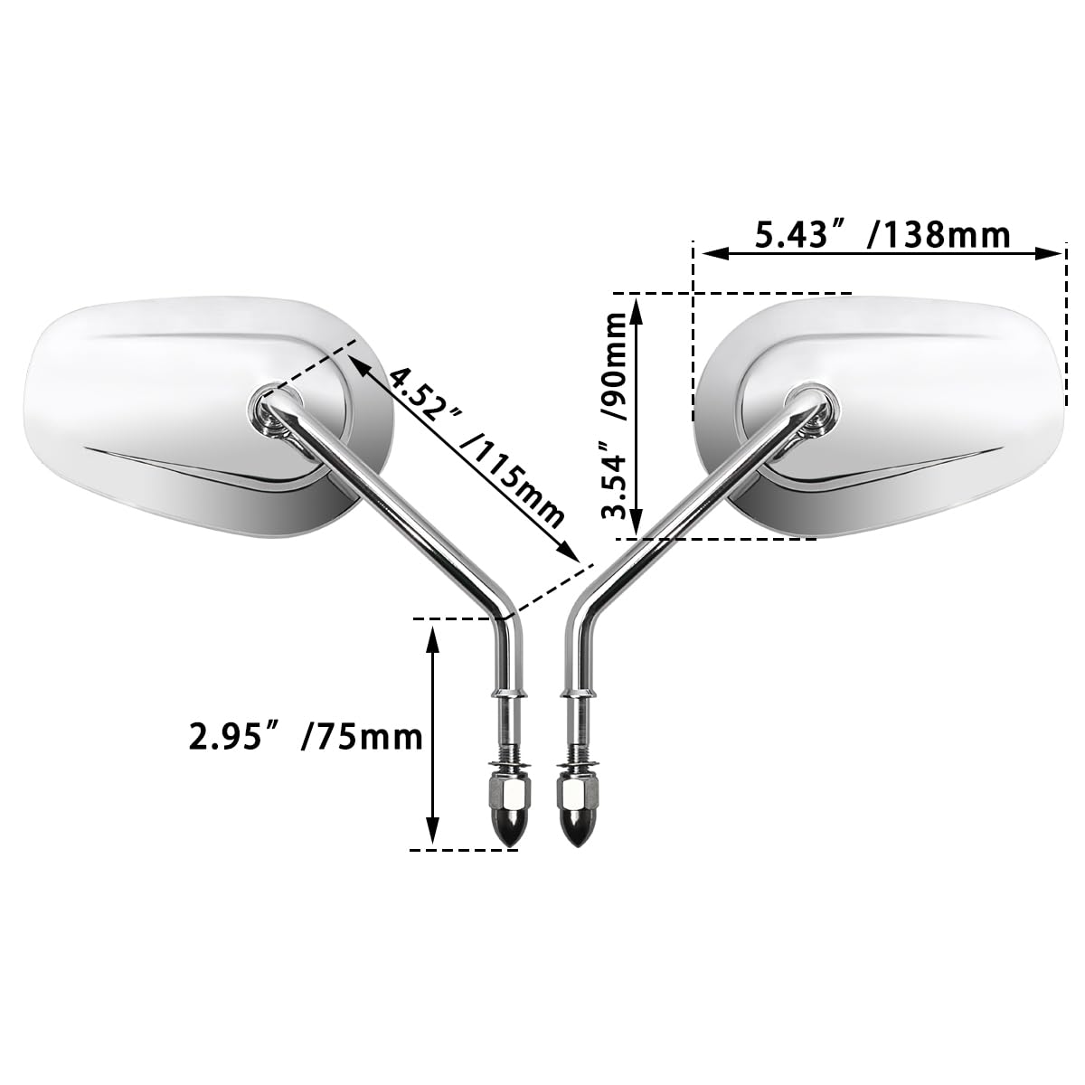 Fovplue Handlebar Mount Mirrors,Left & Right Side Long Stem Rearview Mirrors For 1982-2024 Harley Models,For Cvo Dyna Electra Glide Road Glide Road King Softail Street Glide Sportster 1200 883,Chrome