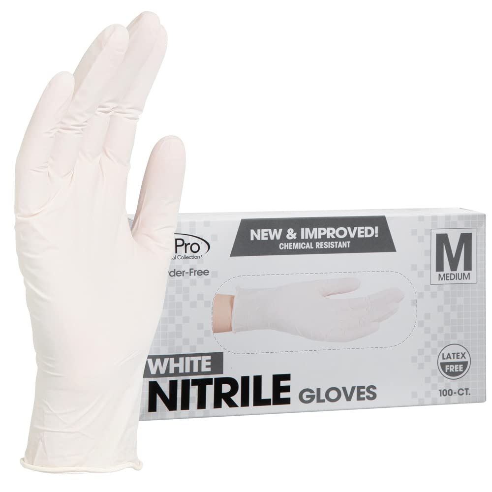 Forpro Disposable Nitrile Gloves, Chemical Resistant, Powder-Free, Latex-Free, Non-Sterile, Food Safe, 4 Mil, White, Large, 100-Count