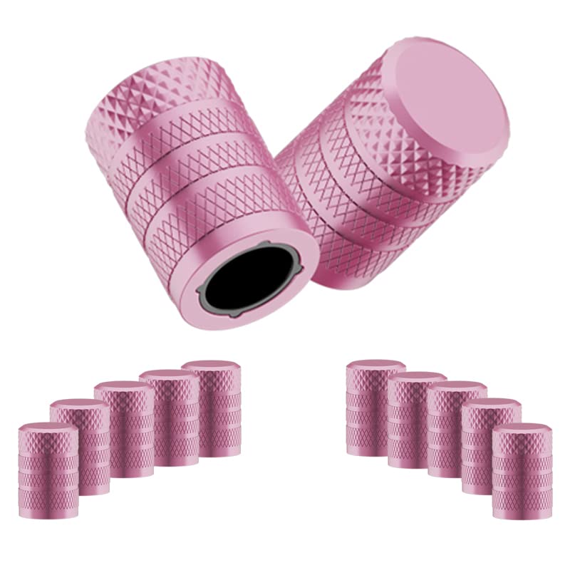 Ckauto Tire Valve Stem Caps, Pink, 10 Pcs/Pack, Anodized Aluminum Tire Cap Set, Corrosion Resistant, Universal Stem Covers For C