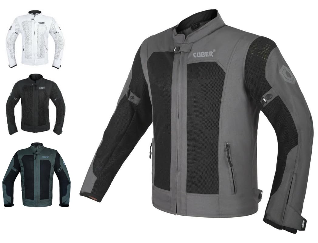 CUBER HI VIS BREATHABLE MESH MOTORCYCLE JACKET RIDING MENS CE ARMOR BIKERS RACING GEAR, DUAL SPORTS PROTECTIVE (GREY, SMALL)