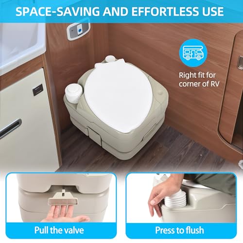 Yitahome Portable Toilet 2.64 Gal Camping Porta Potty With Diagonal Enlargerd Bowl, Hand Sprayer And Press Flush Pump, Space Sav