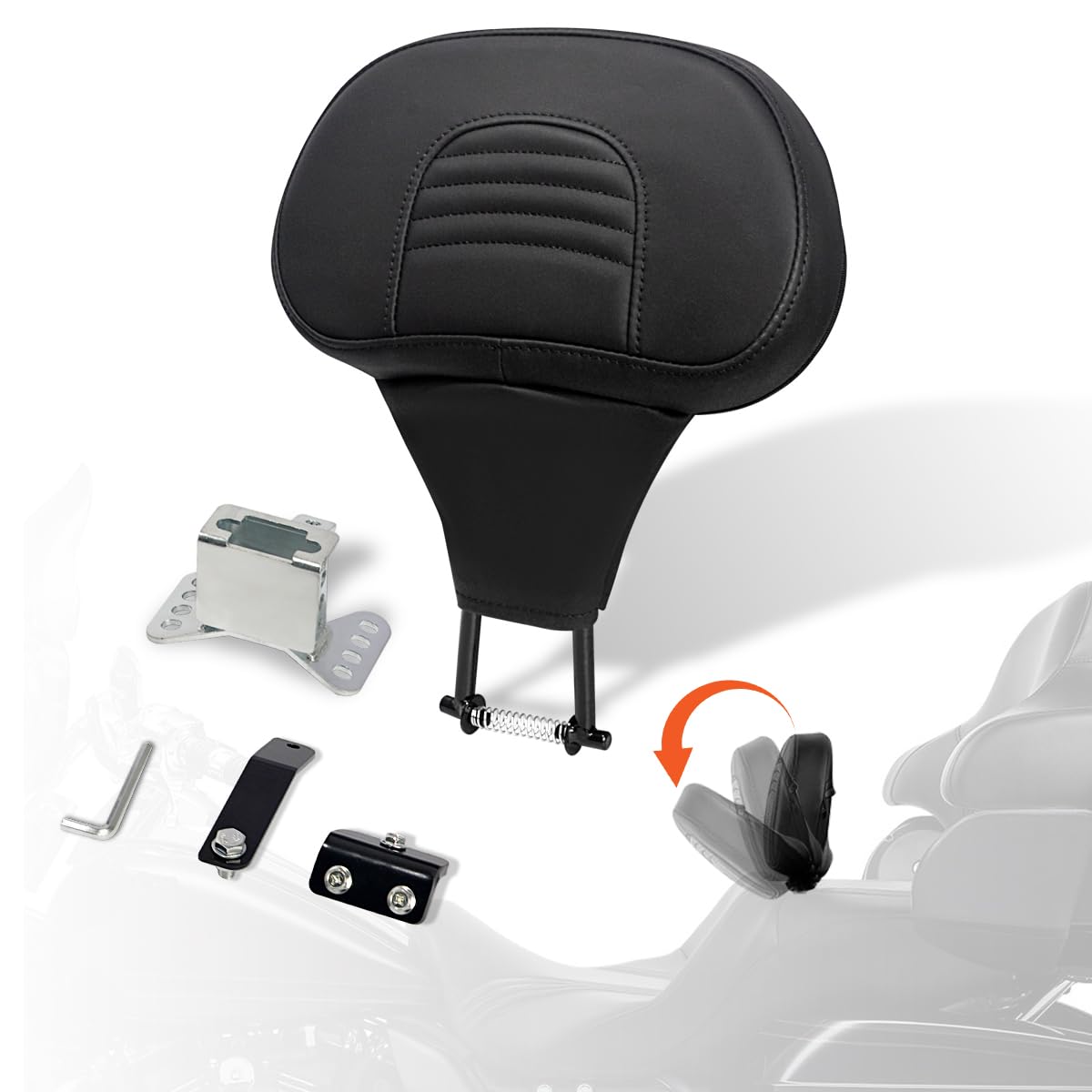 Fovplue Adjustable Rider Backrest, Detachable Plug-In Driver Backrest Pad W/Mounting Kit For Harley Touring 2009-2024,For Cvo Road Glide Street Glide Tri Glide Flhtk/L Electra Glide Road King,Style 1