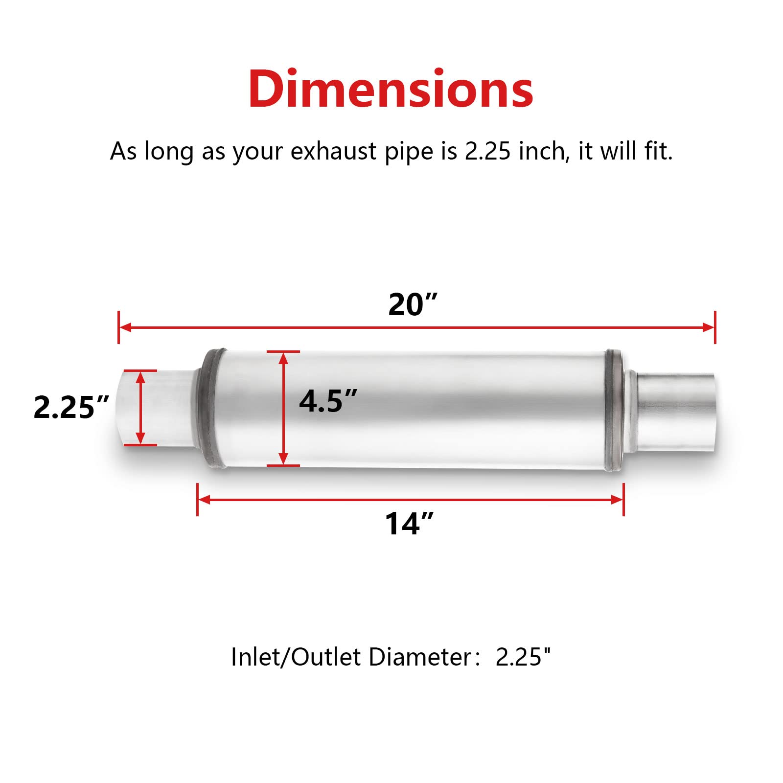 2.25'' Exhaust Muffler, 2.25'' Inlet/Outlet Exhaust Muffler Universal Resonator Stainless Steel Straight Through Design Exhaust