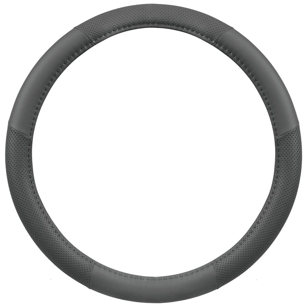 Motor Trend Perforated Microfiber Leather Steering Wheel Cover For Cars Trucks Suvs Vans, Sporty Racing Improved Grip Anti-Fatigue Ergonomic Design, Airbag Compatible - Fits Standard 15 Inch - Gray