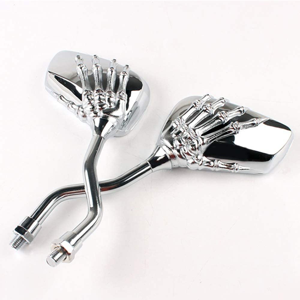 Pairs Of Distinctive Skull Skeleton Hand 8Mm 10Mm Rearview Side Mirror For Motorcycle Scooter Moped Bike Standard Bike (Silver)