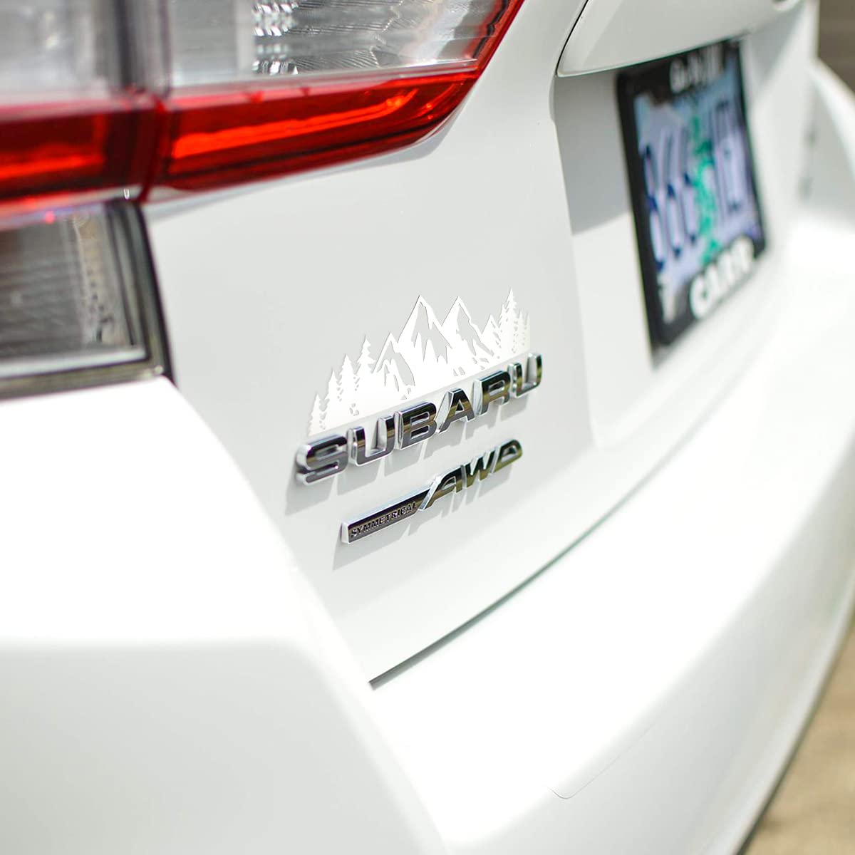 7 Inch Snow Mountain Tree Stickers For Car, Mountains Graphic Logo Decals, Premium Badge Decals For Car Trunk Tailgate Emblem, W