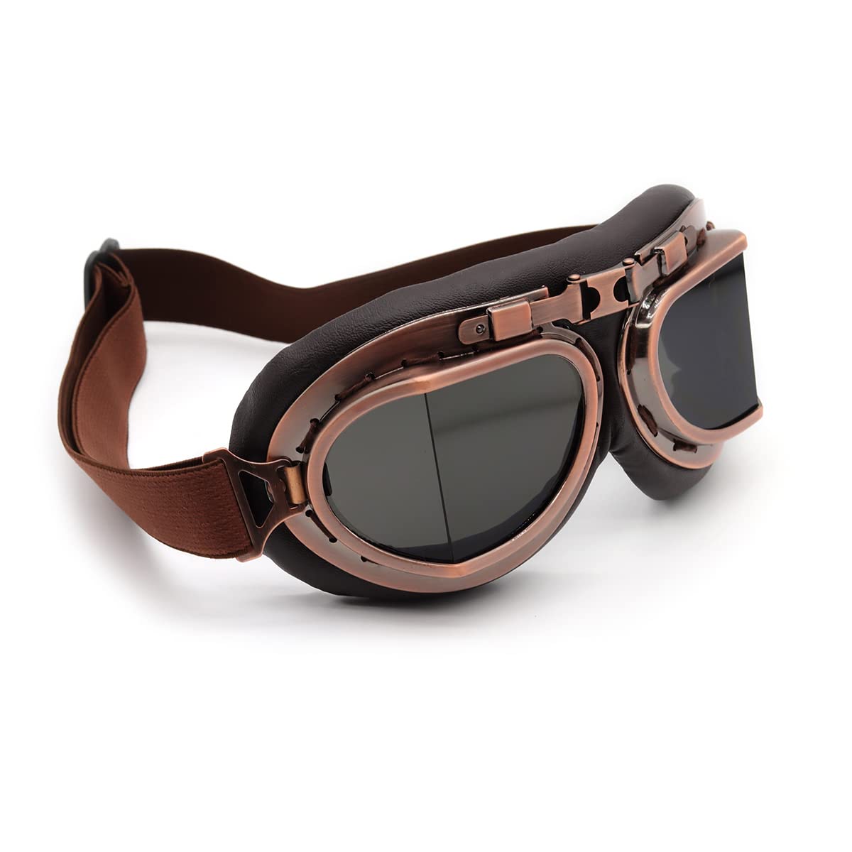 kucehiup Vintage Aviator Goggles - Copper Frame Smoke Lenses, Medium Size, Polycarbonate Material