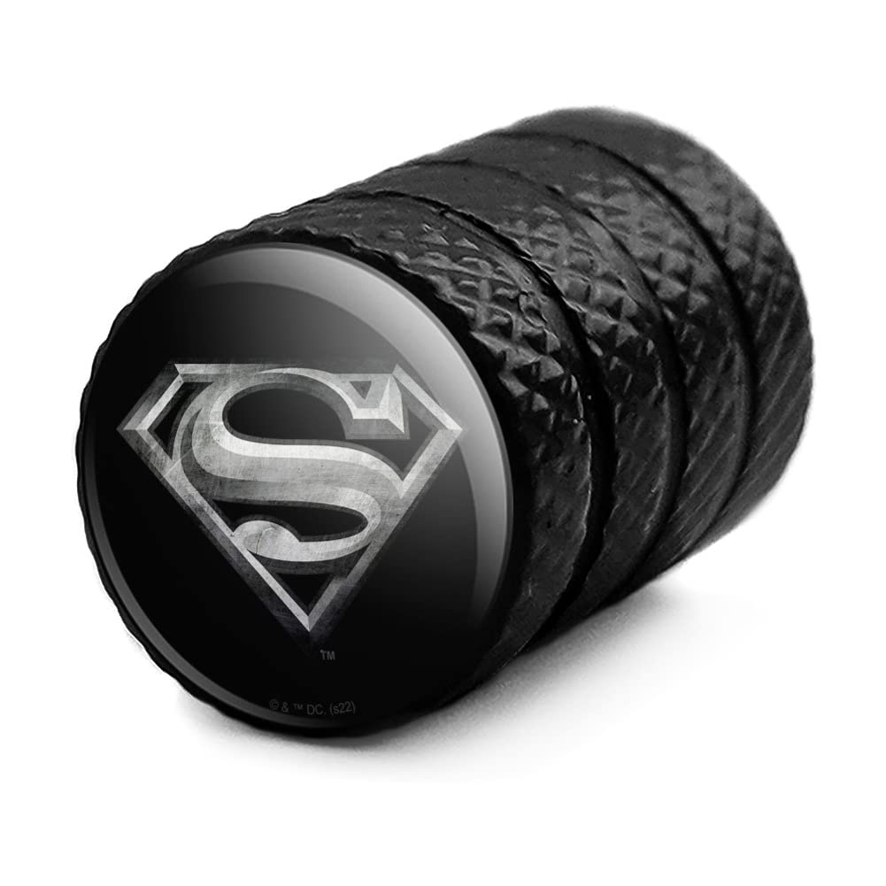 GRAPHICS & MORE Superman Steel Logo Valve Stem Caps, Black, Metal, One Size