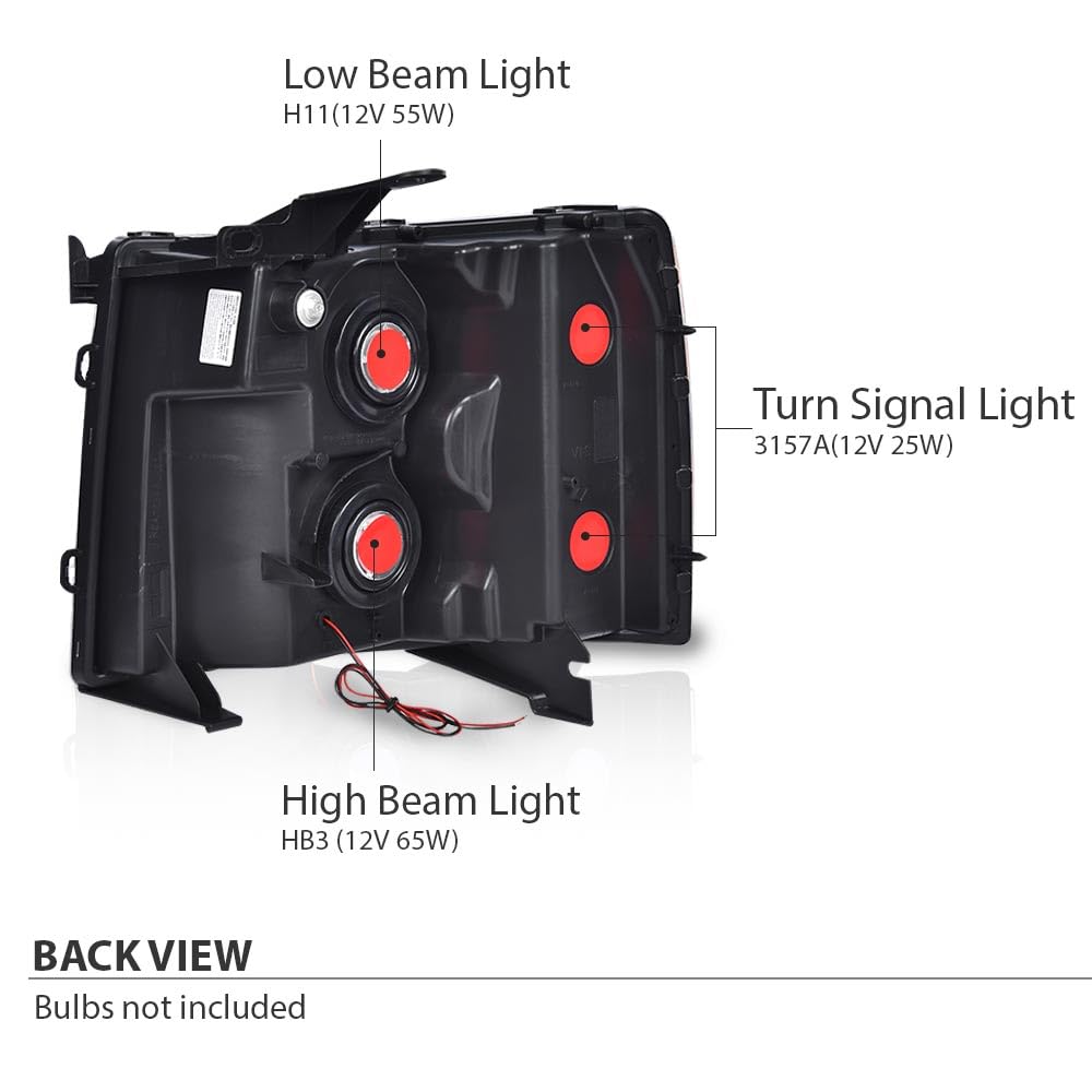 Cheda Led Drl Tube Projector Headlights W/O Bulb Clear Lens Black Housing Amber Reflector Compatible With Chevy Silverado 1500 2