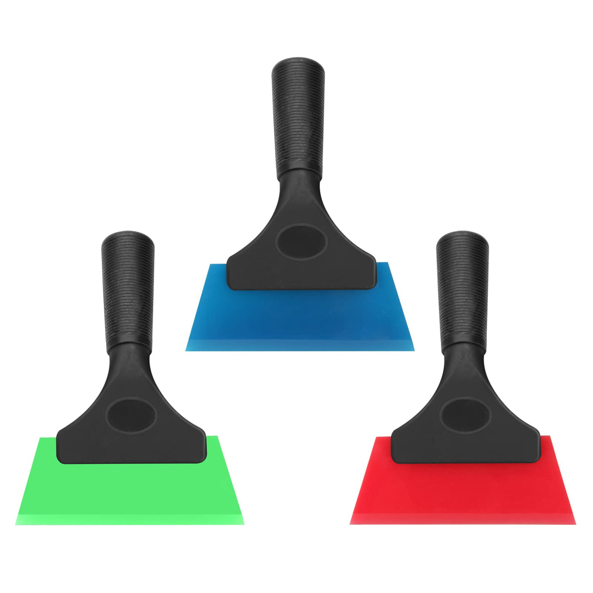 Auszuoi Window Tint Squeegee(3-Pack),Auto Water Blade, Water Wiper,Wrubber Squeegee 5 Inch,With No-Slip Handle, For Car Windshield Window, Mirror, Glass Door(Blue+Green+Red)