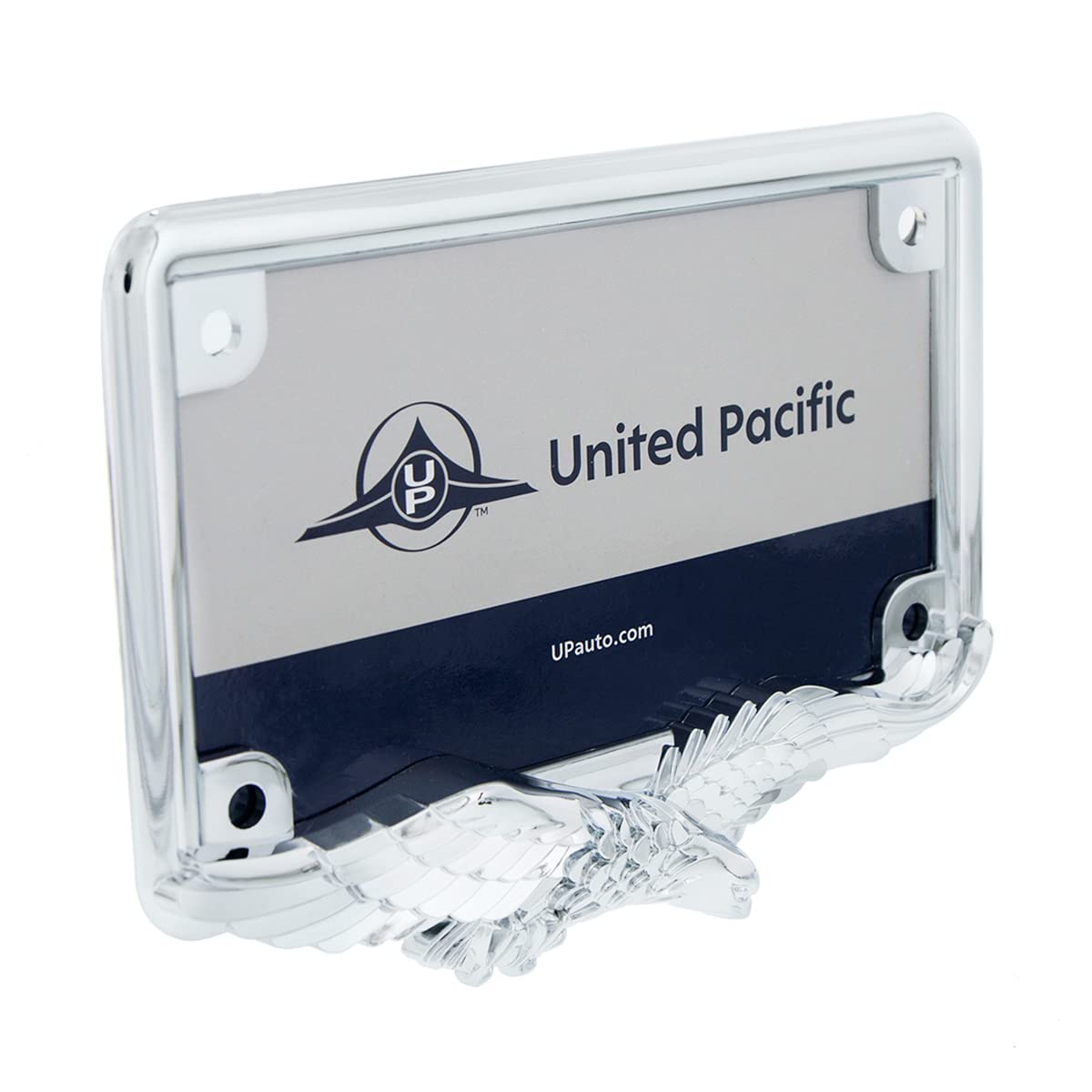 United Pacific 50118 Diecast Chrome Soaring Eagle Motorcyle License Plate Frame Holder, Detailed Design, Metal Construction, Dur