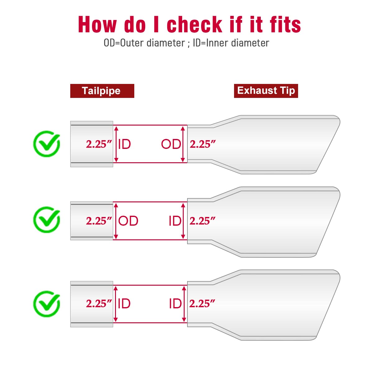 Upower Exhaust Tips 2.25'' Inlet 5.5''x3'' Outlet 9'' Long Stainless Steel Weld-On Rectangle Exhaust Tailpipe Tips