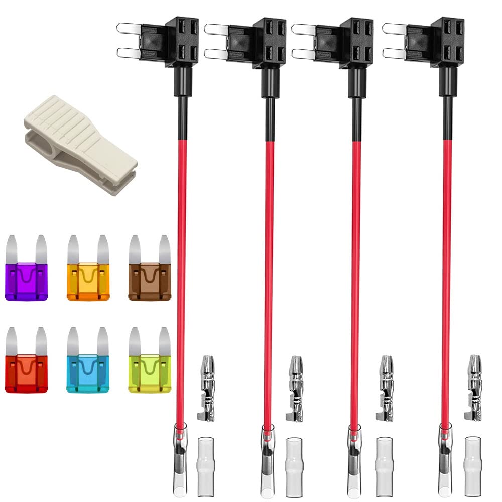 Gebildet 12V-24V Small Add-A-Circuit Fuse Tap, Atm Small Piggy Back Blade Fuse Holder With Wire Harness, 6 Pcs Fuse (3A 5A 7.5A