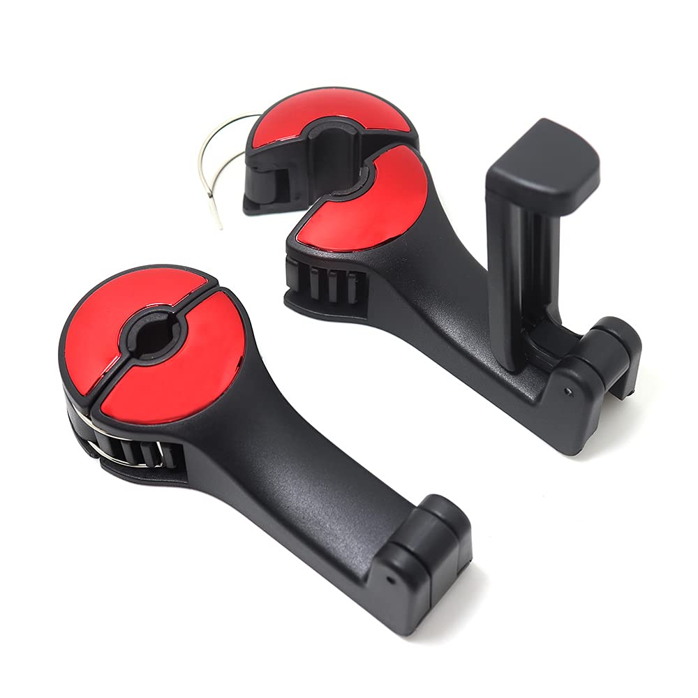 Udikefo Universal Car Vehicle Back Seat Headrest Mobile Phone Holder Hanger Holder Hook For Bag Purse Cloth Grocery (Red - 2 Pac