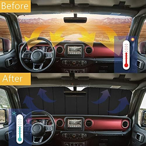 Big Hippo Windshield Sun Shade Car Sun Shade For 2007-2024 Wrangler Rubicon Sahara Tj Jk Jku 2 & 4 Door-Sun Visor Protector Bloc