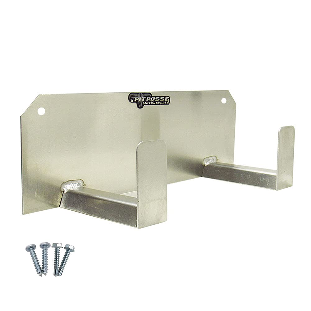 Pit Posse PP125 Dual Helmet Rack Holder Enclosed Race Trailer Garage Shop - Made in USA - Aluminum Storage Organizer Hanger Motorcycle ATV Bike Snowmobile Helmets - Double Utility Hook (Silver)