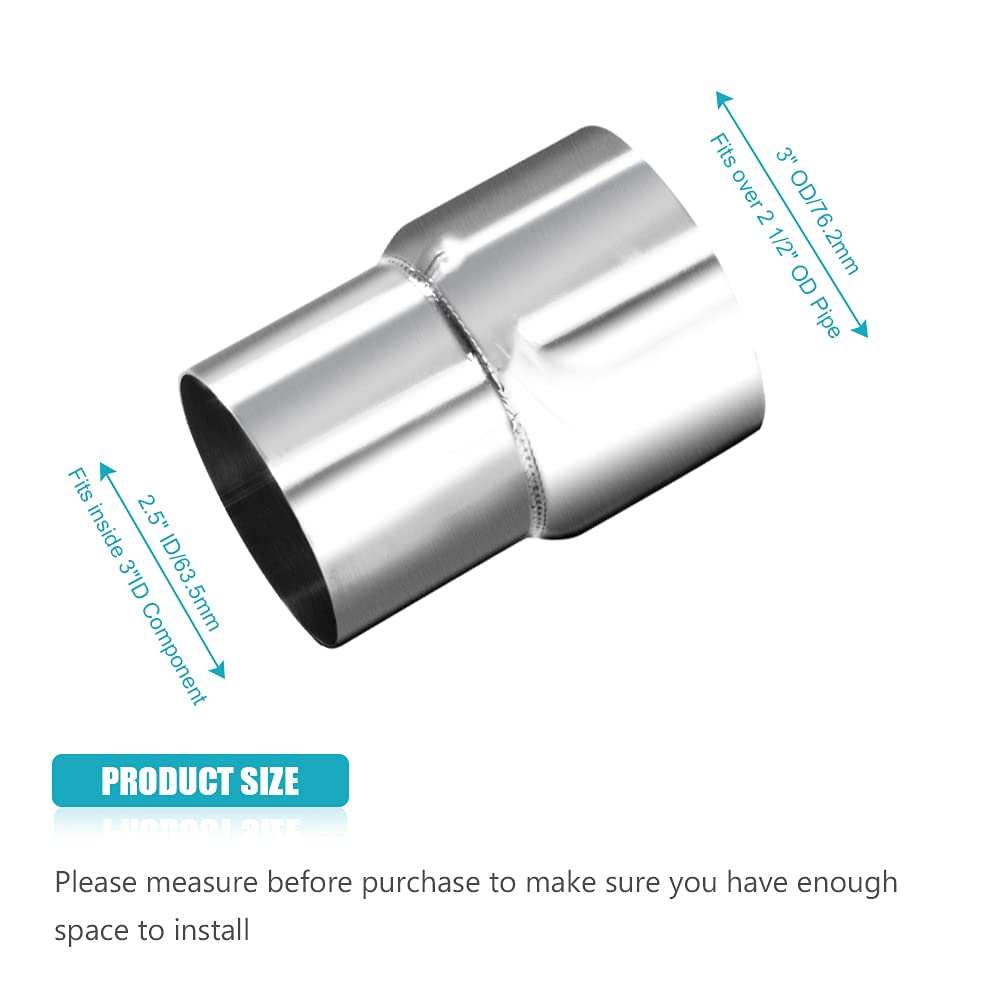 Universal 2.5' Id To 3' Od Exhaust Pipe Adapter Connector Reducer 304 Stainless Steel 2.5 Inch To 3.0 Inch 2 1/2” Id To 3.0” Od Kit