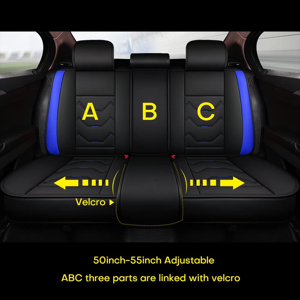 Otoez Universal Leather Car Seat Covers 5 Seat Full Set Automotive Seat Protector Replacement Compatible With Most Honda Toyota Chevy Ford Nissan Vehicles, Trucks, Suvs(Blue+Black,No Pillows)