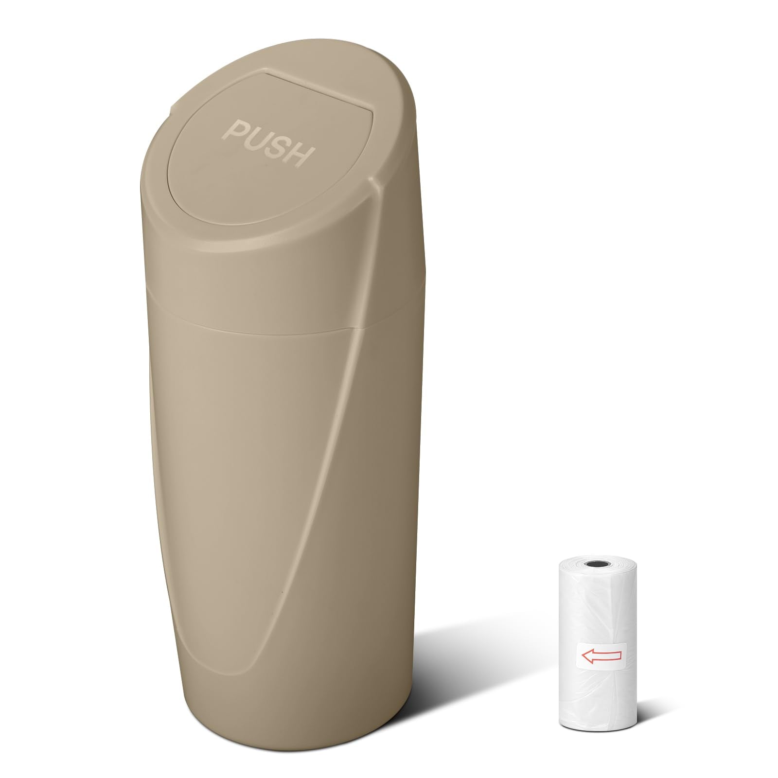 Sglrt Car Trash Can Bin With Lid - Car Garbage Can Cup Holder - Beige Mini Leakproof Vehicle Trash Garbage Can Bin With 20Pcs Tr