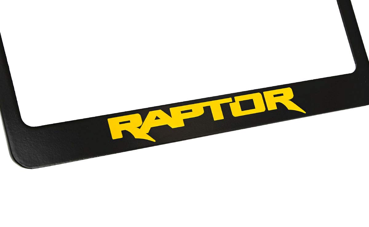 Ford Raptor Black/Yellow Metal Wide Bottom License Plate Frame Holder