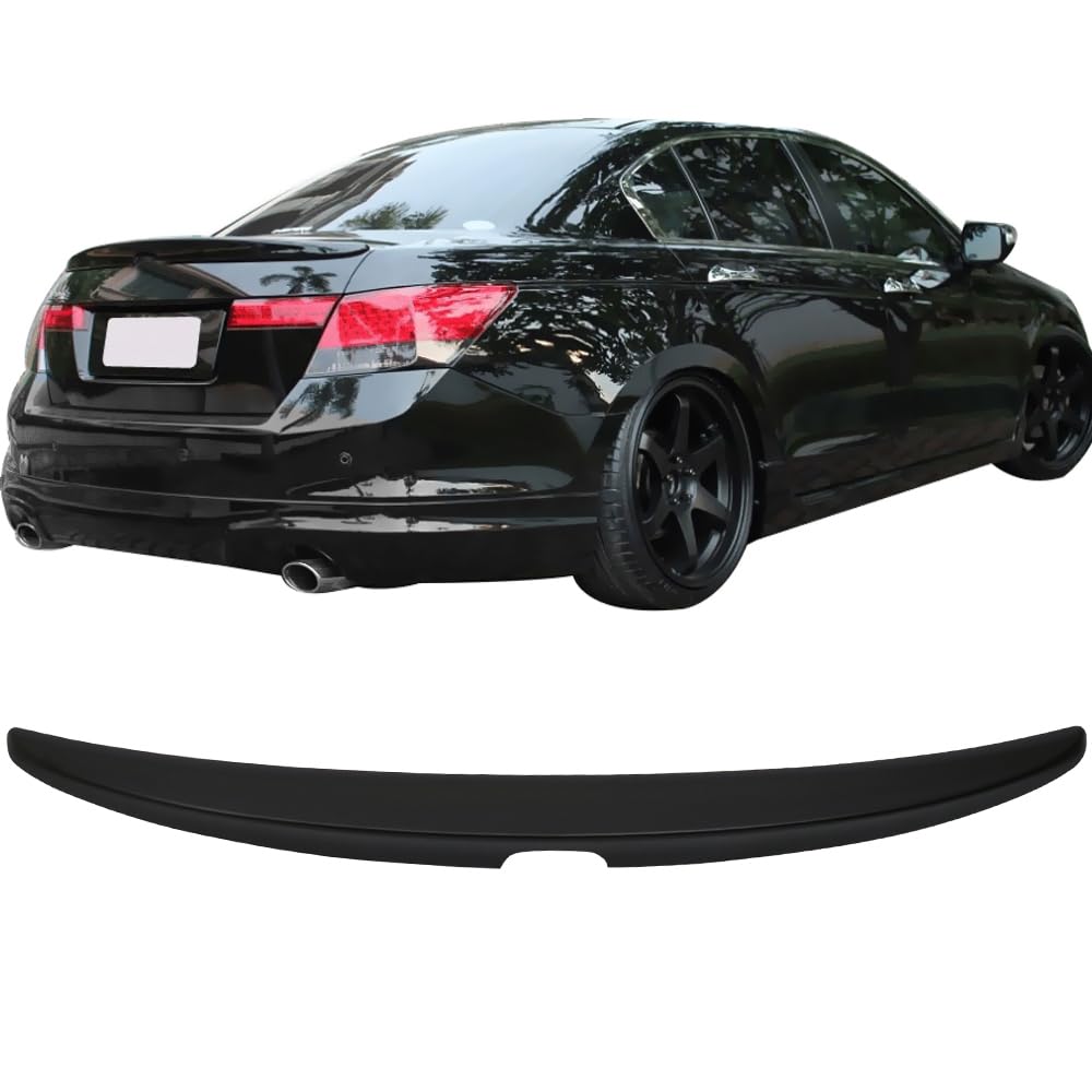 Trunk Spoiler Compatible With 2008-2012 Honda Accord 4 Door, Factory Style Unpainted Black ABS Rear Tail Lip Deck Boot Wing by I