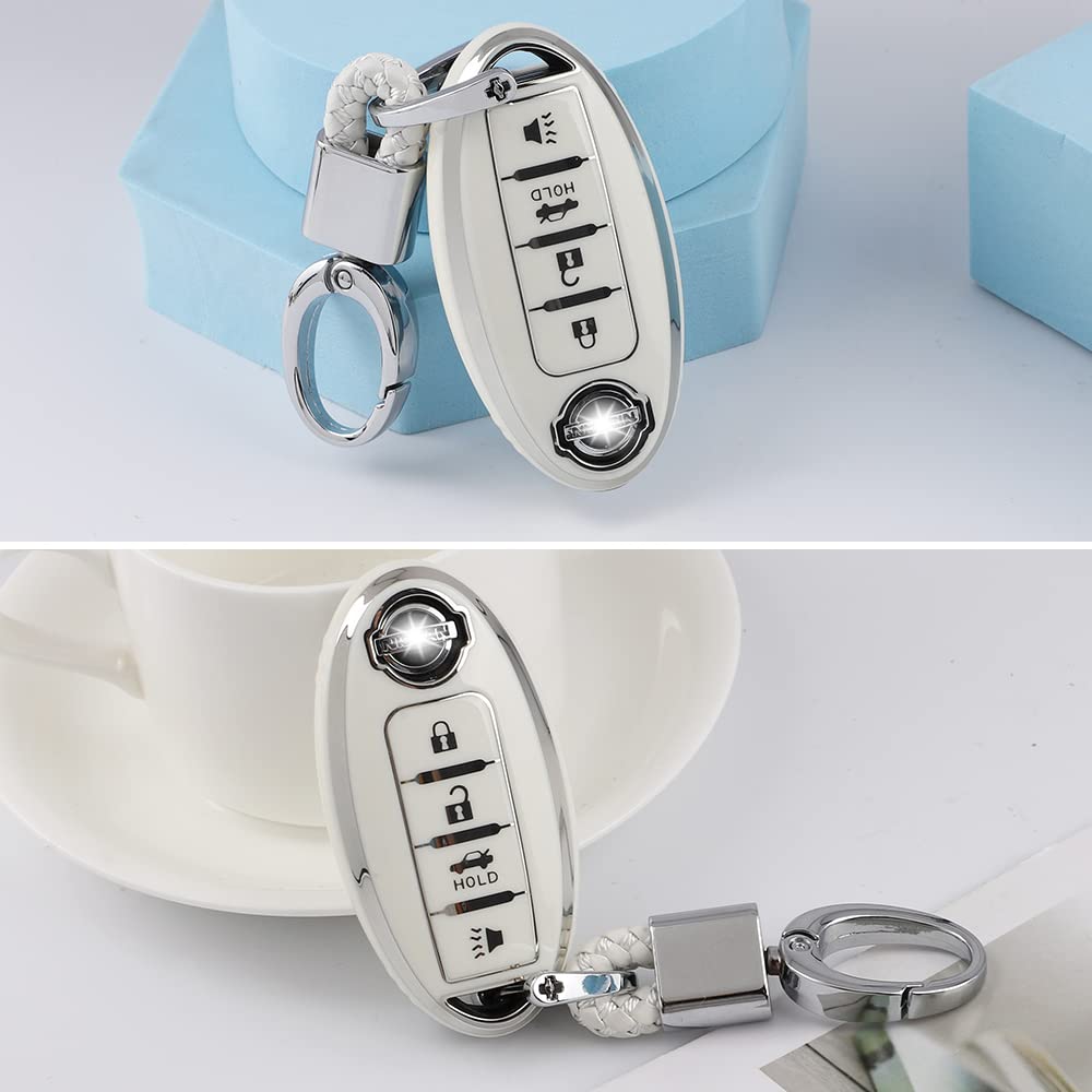 1797 For Nissan Key Fob Cover White Altima Rogue Sentra Pathfinder Maxima Titan Murano Accessories Car Key Chain Case Shell Protector 4 Button Tpu