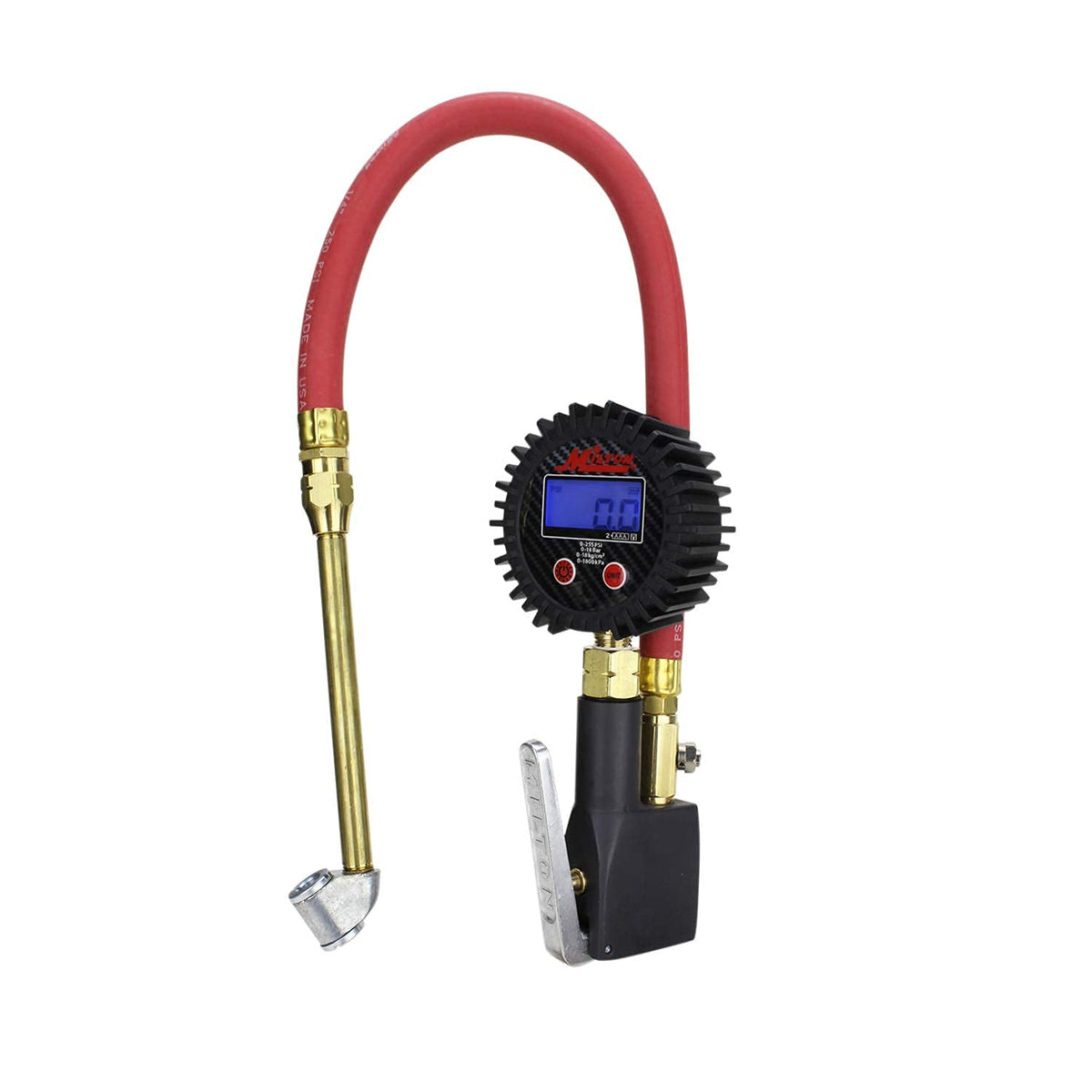 Milton S-530 Compact Digital Tire Inflator with Pressure Gauge, 255 PSI, Dual Head Air Chuck, 15'' Hose, 2.5'' Dial, 360 Swivel,