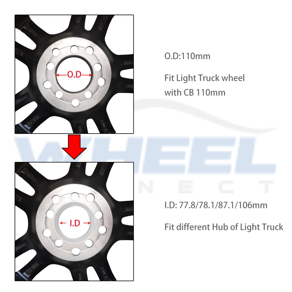 Wheel Connect Hub Centric Rings,110 To 78.1, Set Of 4, Aluminium Alloy Hubrings, O.D:110Mm I.D 78.1Mm. A