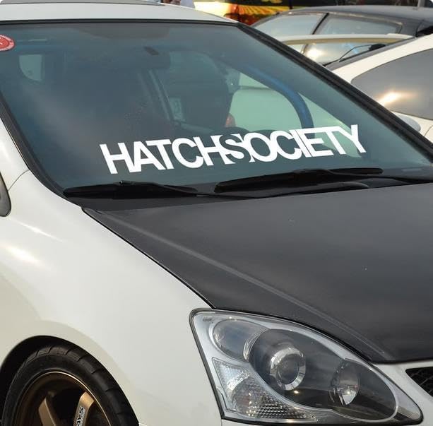 Hatch Society Windshield Decal Car Sticker Banner Jdm Vinyl Graphics Fits Low Stance For Fit Hatchback Any Car 20 X 4 Inches - S