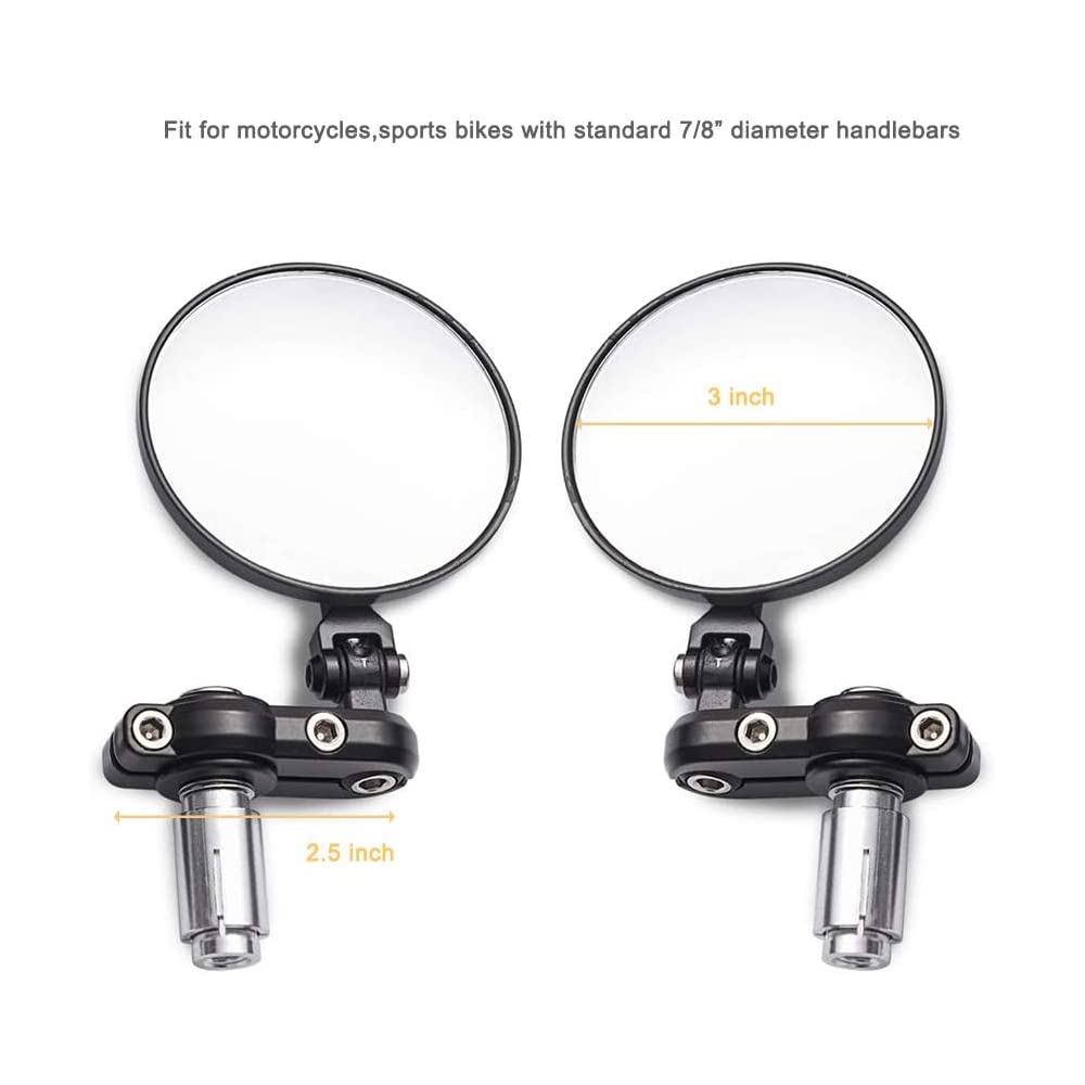 Universal Motorcycle Mirrors Cafe Racer Mirrors Foldable Motorcycle Bar End Rear View Side Mirrors 3 Inch Round Folding Compatib