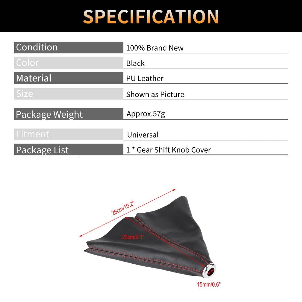 Shifter Boot Universal, PU Leather Shift Boot Retainer Stick Shift Sleeve Gear Shifter Boot Gear Gaiter Cover Black Bright Red S