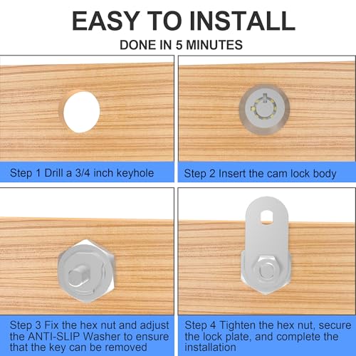 5 Pack Cam Locks Keyed Alike, 1-1/8'' Cabinet Locks With Keys, Rv Storage Lock Secure Rv Compartment Door Toolbox Mailbox Lock R