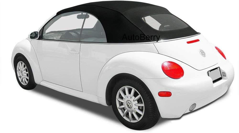 Autoberry Compatible With Volkswagen Beetle Convertible Top & Heated Glass Window For Power Tops 2003-2009 Black Canvas Cloth